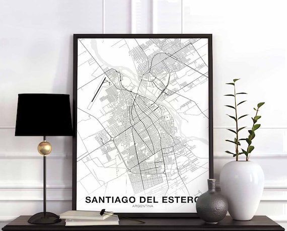 Santiago Del Estero Argentina Map Poster Black White Hometown City Print Modern Home Decor Office Decoration Wall Art Dorm Bedroom Gift