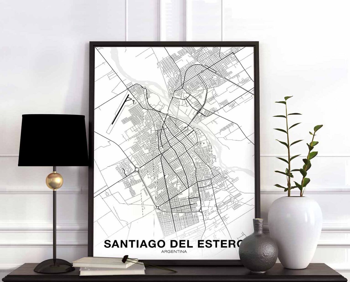 Santiago Del Estero Argentina Black White City Street Map Poster