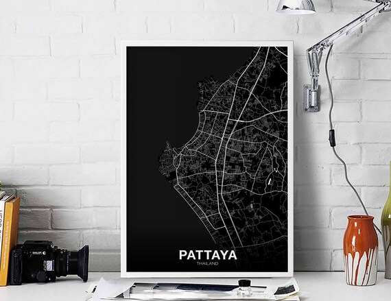 Pattaya Thailand Map Poster Black White Hometown City Print Modern Home Decor Office Decoration Wall Art Dorm Bedroom Gift