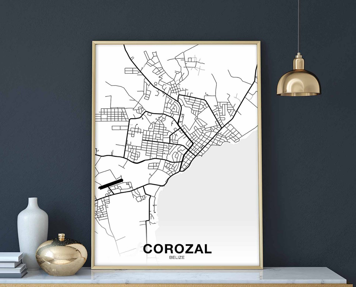 Corozal Belize Minimalist Black White City Street Map Poster