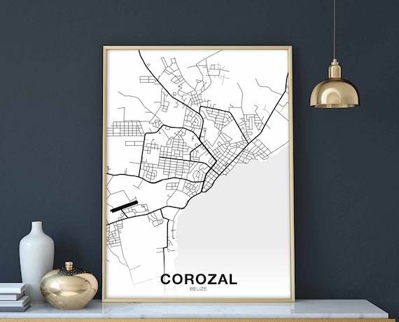 Corozal Belize Map Poster Black White Hometown City Print Modern Home Decor Office Decoration Wall Art Dorm Bedroom Gift