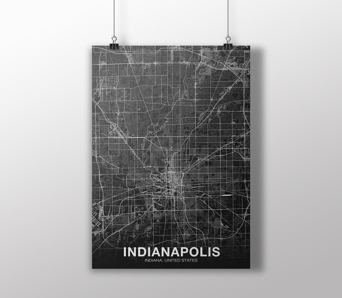 Indianapolis Indiana City Street Map Dark Modern Home Decor Poster