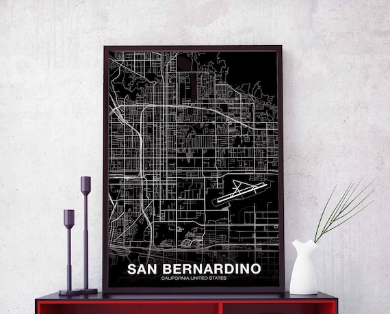 San Bernardino Ca Usa Map Poster Black White Hometown City Print Modern Home Decor Office Decoration Wall Art Dorm Bedroom Gift