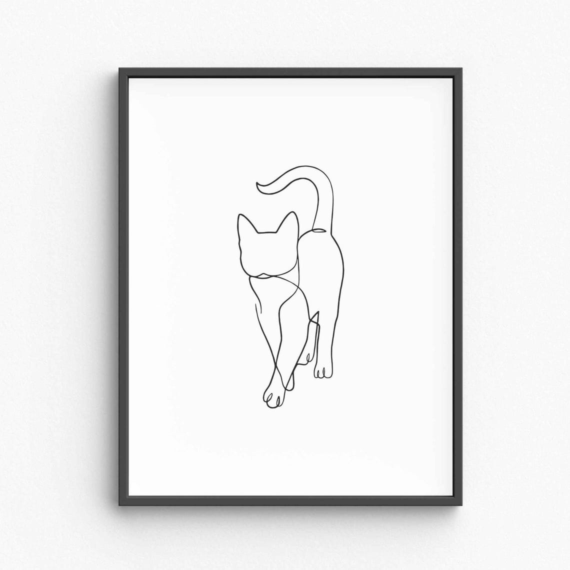 Minimalist Cat Line Art Elegant Kitty Silhouette Drawing Cute Pet Animal Sketch Modern Feline Wall Decor