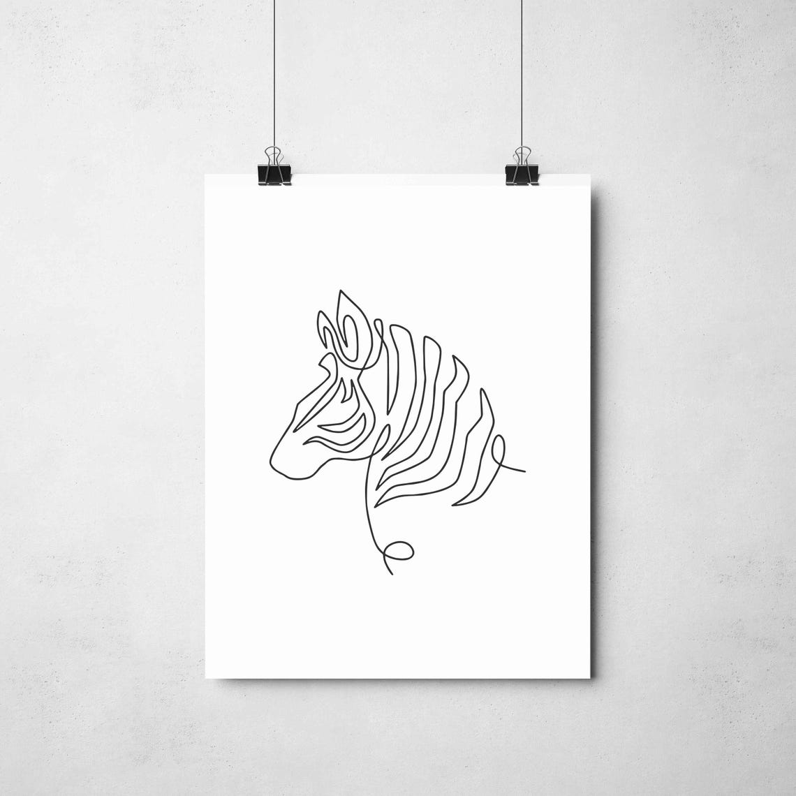 Zebra Line Art Safari Animal One Line Drawing Black White Poster - Image 2
