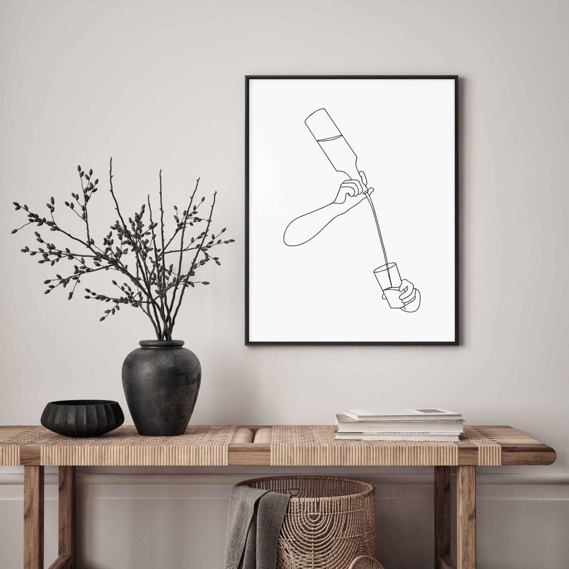Hand Pouring Wine Bottle Single Line Drawing Minimalist Bar Art Poster - Image 5