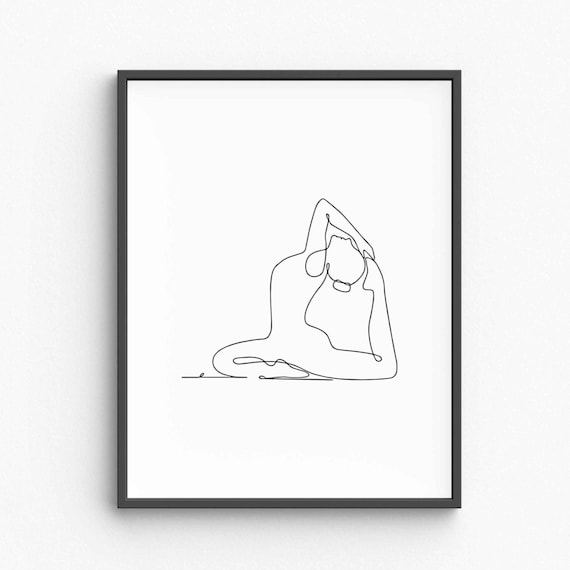 Flexible Woman Yoga Deep Stretch Seated Graceful Pose Line Art Poster