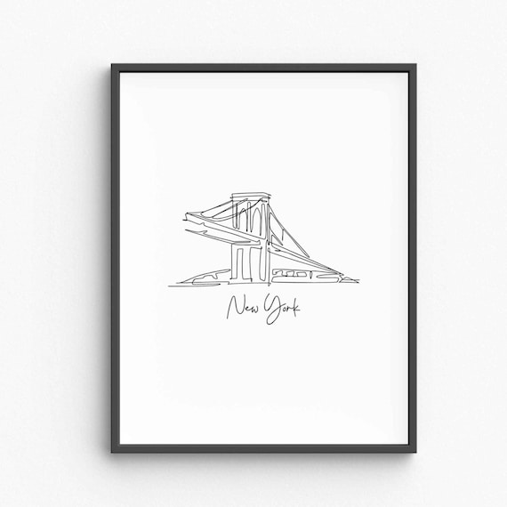 Brooklyn Bridge New York Line Art Minimalist USA Travel Poster