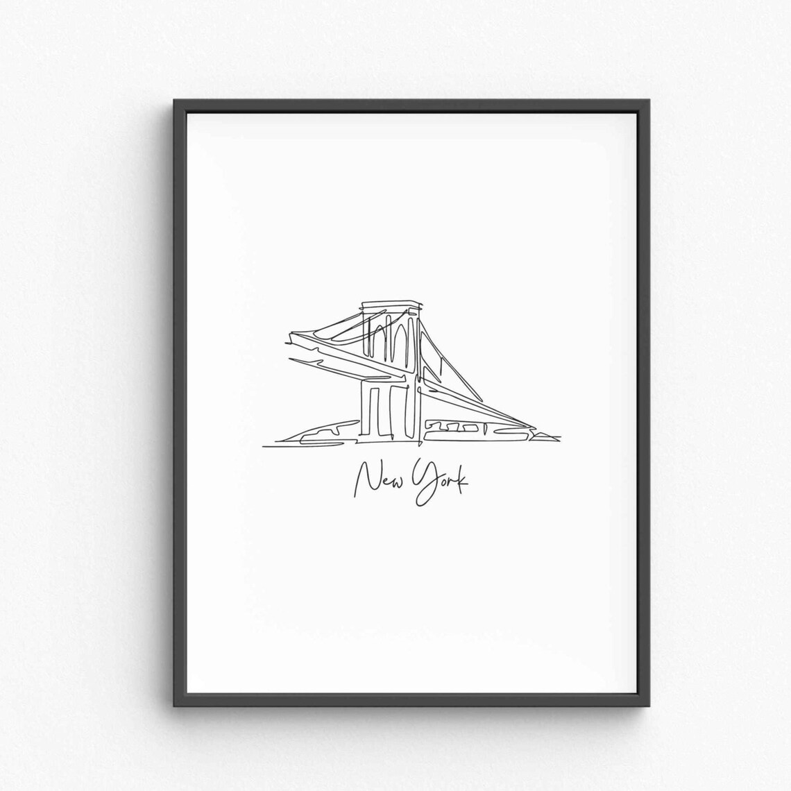 Brooklyn Bridge New York Line Art Minimalist USA Travel Poster