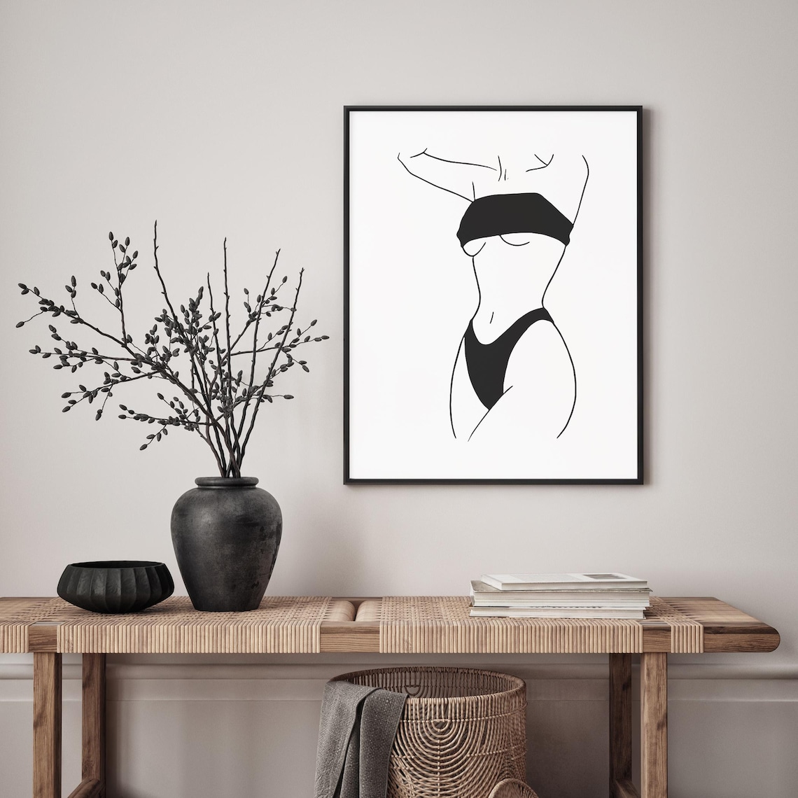 Lingerie Woman Line Art Sensual Female Torso Black White Poster - Image 4