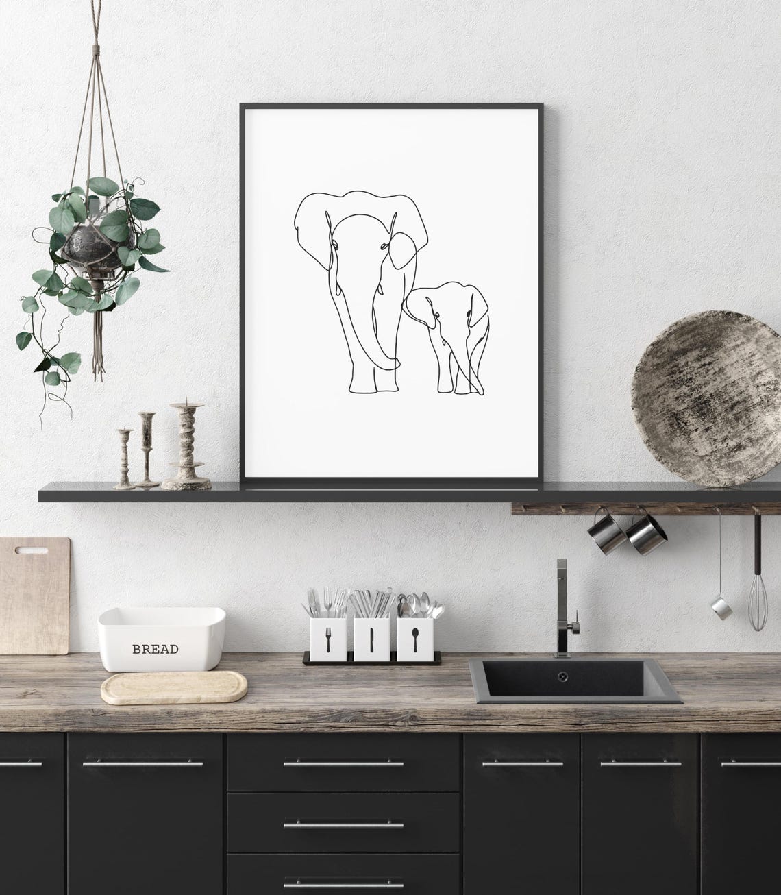 Elephant Line Art Animal Print Drawing Minimalist Wall Bedroom - Image 4