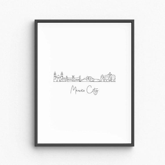 Mexico City Line Art Minimalist Print Travel Poster Urban Wall Mexican Silhouette Decor
