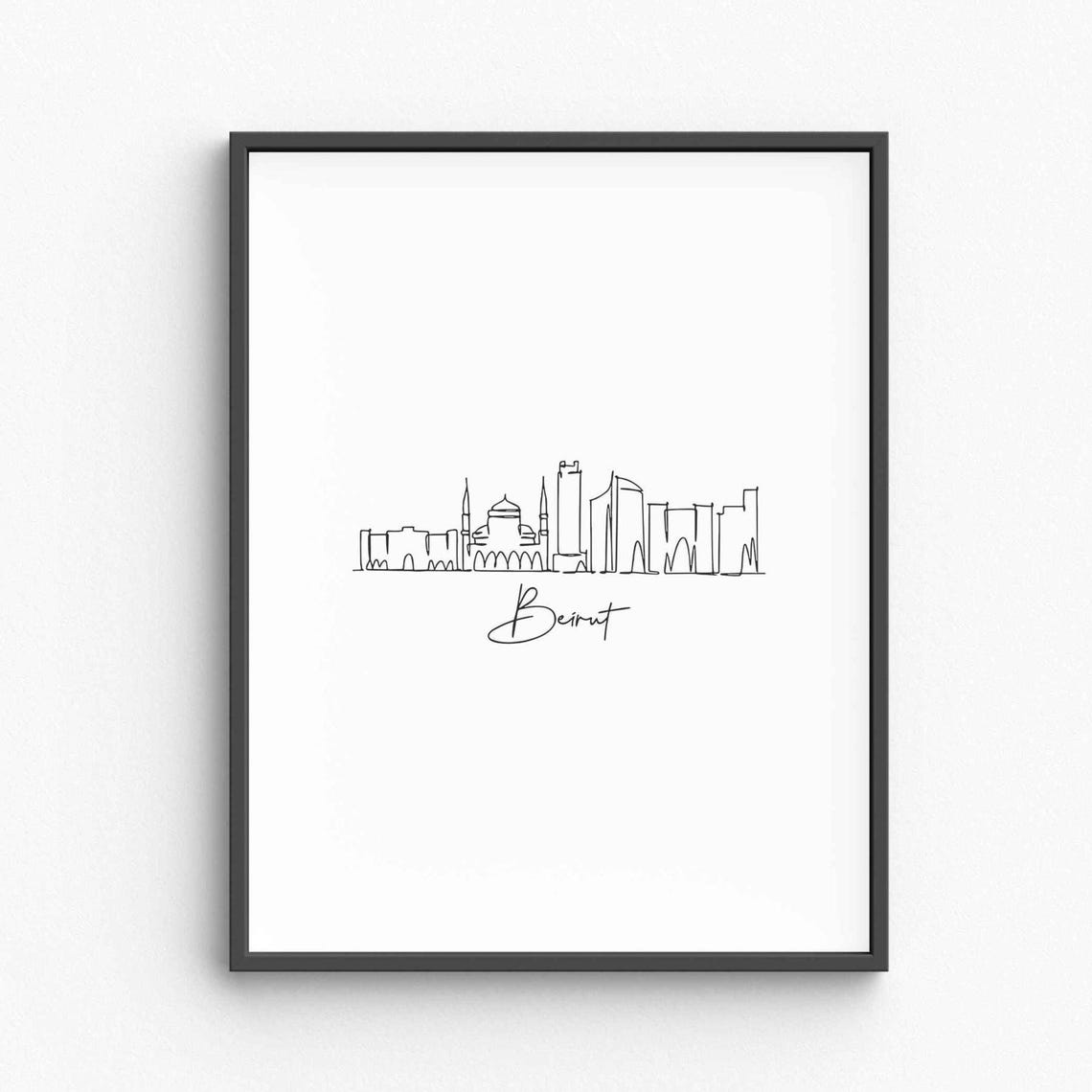 Beirut Lebanon City Skyline Continuous Line Drawing Modern Wall Poster