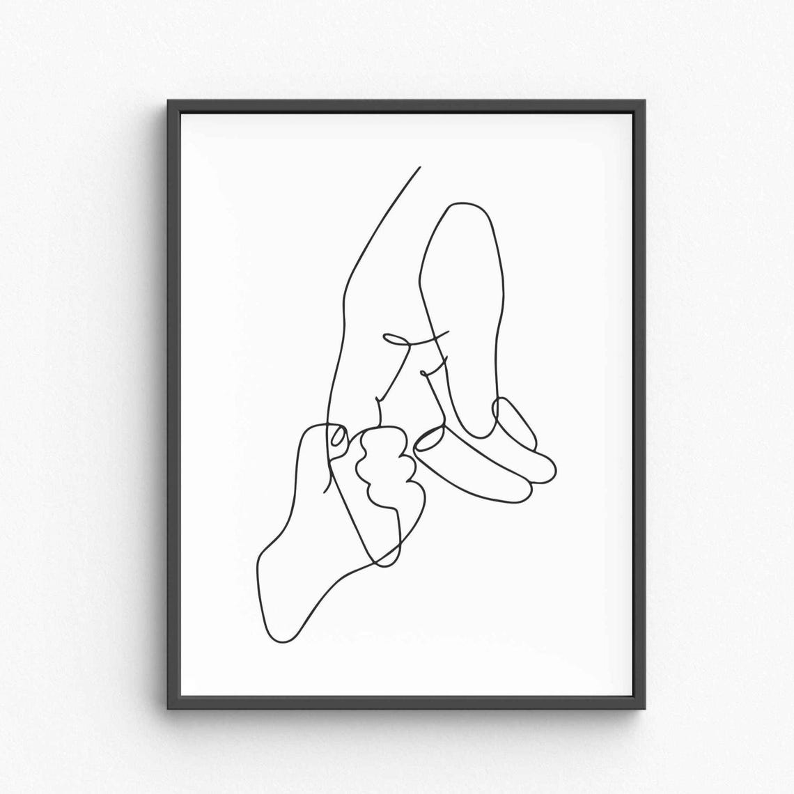 Two Hands Clasped Tender Connection Sweet Moment Line Art Poster
