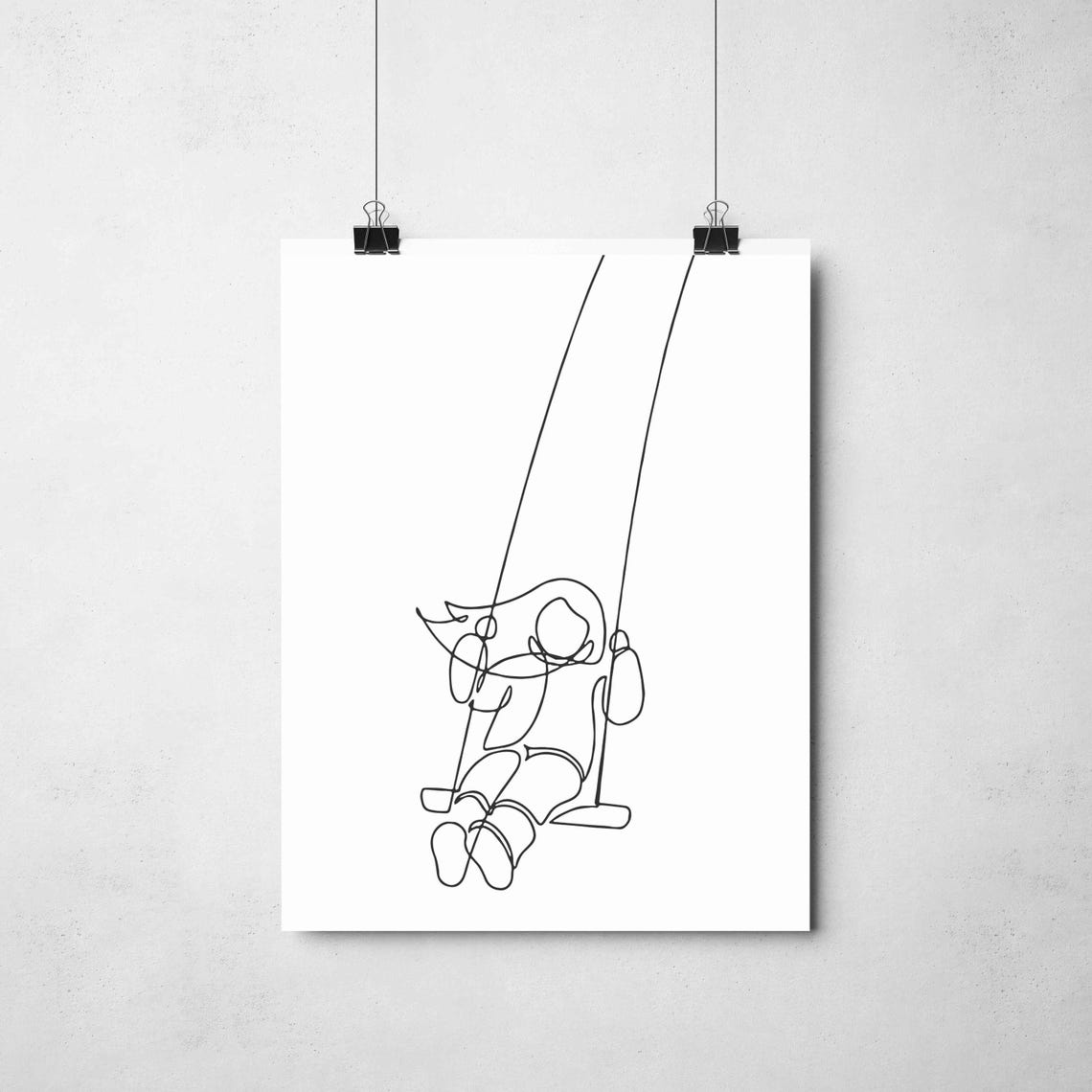 Minimalist Swinging Child Line Art Whimsical Kid On Swing Drawing Playful Nursery Wall Decor Childhood Memory Print - Image 2