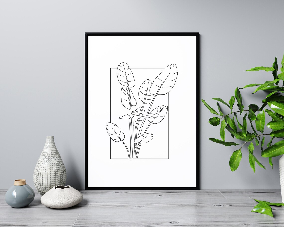 Tropical Leaves Line Art Banana Leaf Botanical Minimalist Poster - Image 3