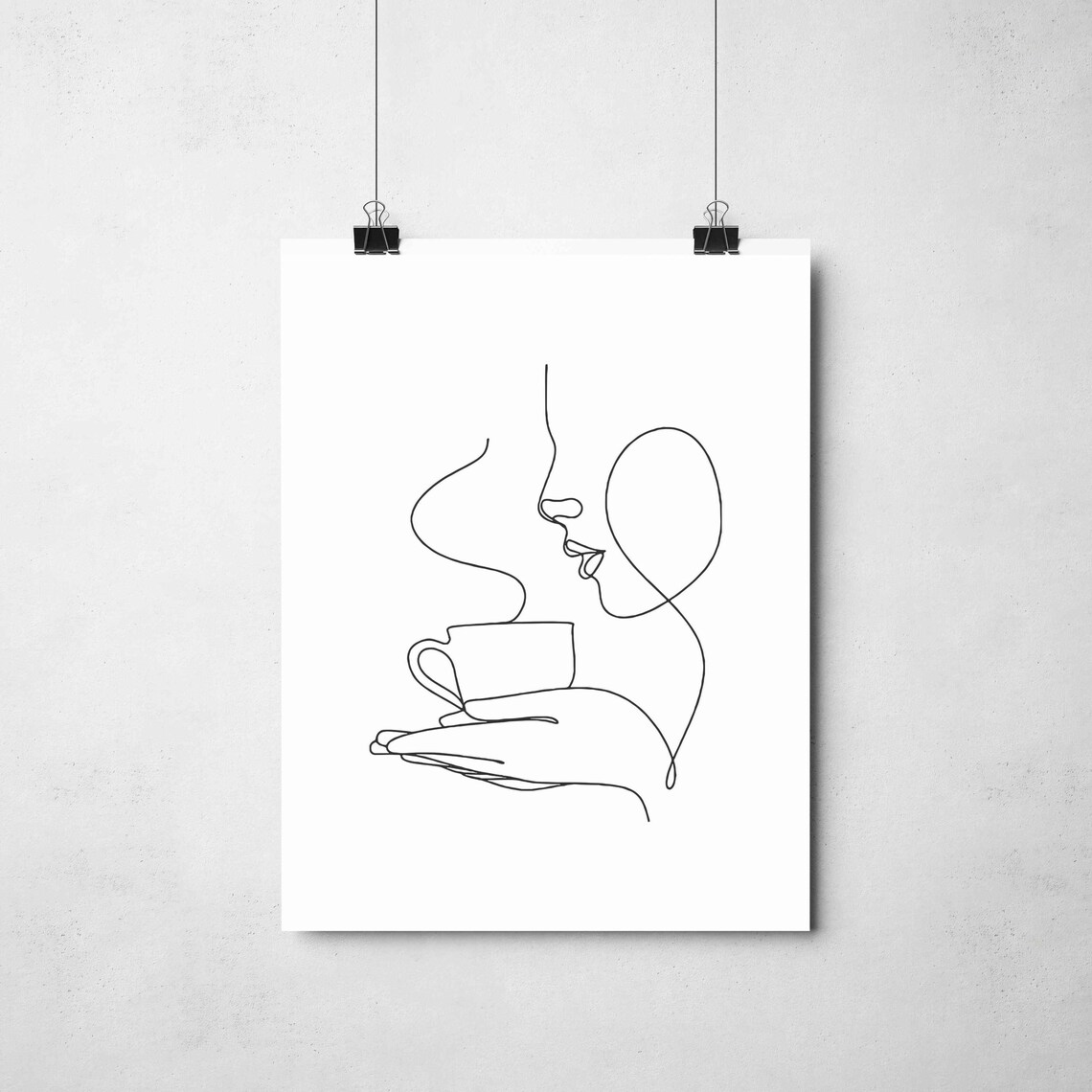 Minimalist Woman Silhouette Holding Coffee Line Art - Image 2