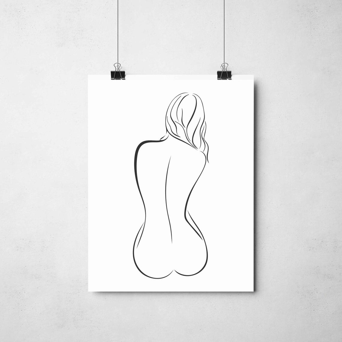 Woman Flowing Hair Back View One Line Figure Drawing Art Poster - Image 2