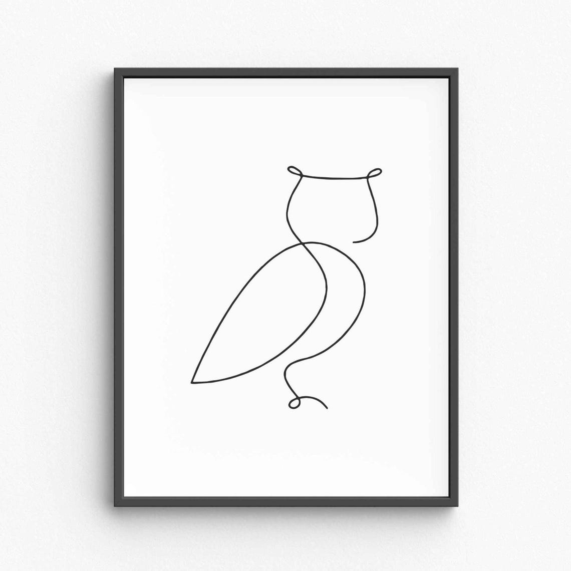 Wise Owl Perched Peacefully Continuous One Line Drawing Poster
