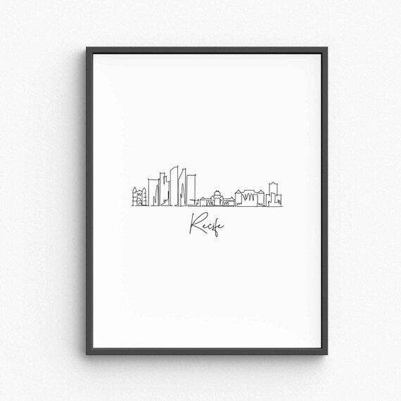 Recife Brazil Skyline Single Line Drawing Minimalist Modern Travel Poster