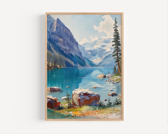 Lake Louise Alberta Turquoise Mountain Lake Watercolor Poster