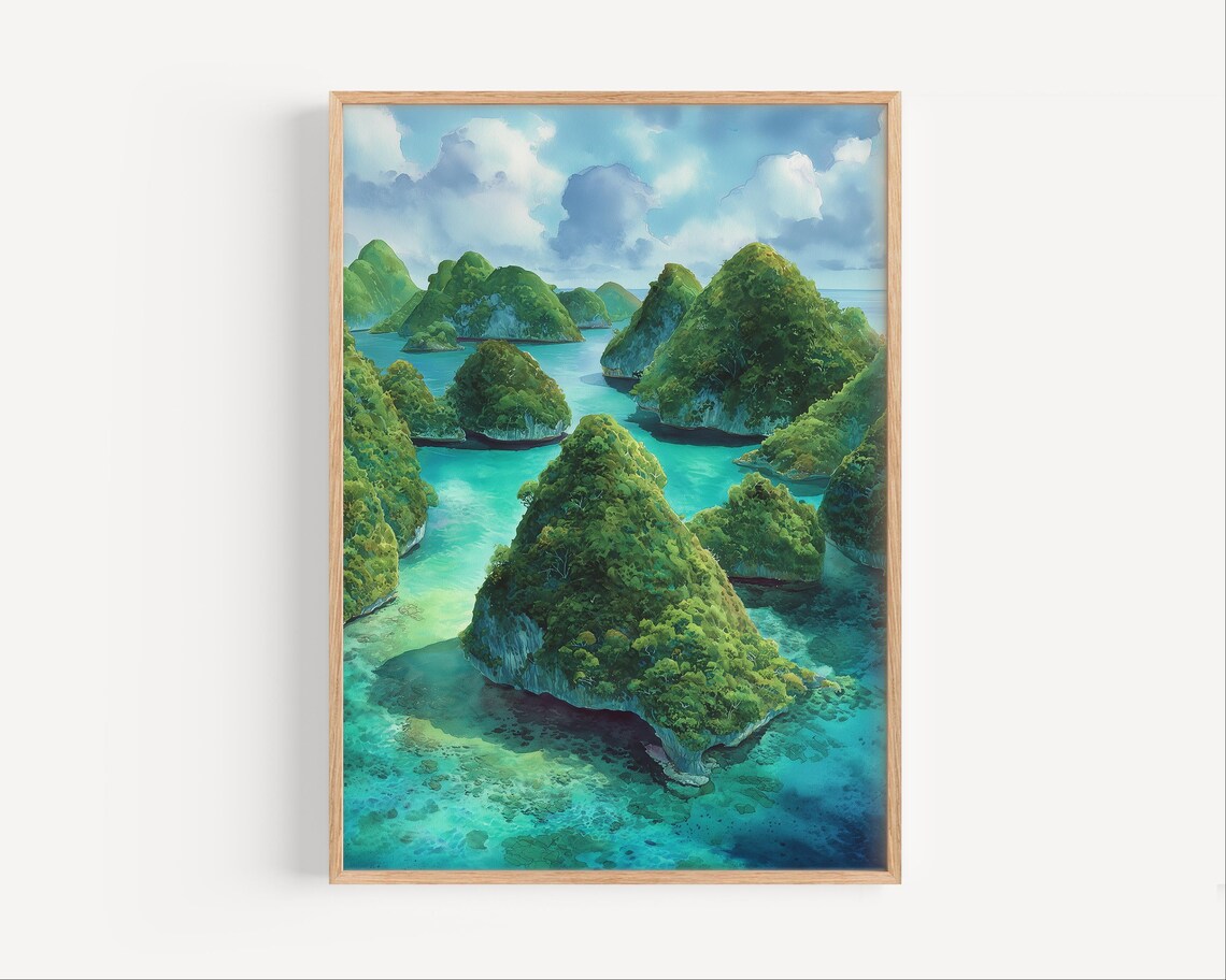 Tropical Karst Islands Turquoise Sea Aerial Emerald Paradise Decor Poster