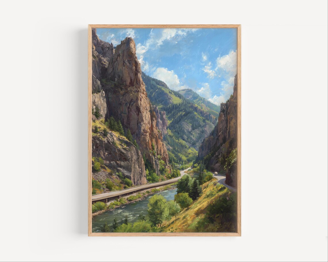 Glenwood Canyon Oil Painting Poster, Colorado Landscape