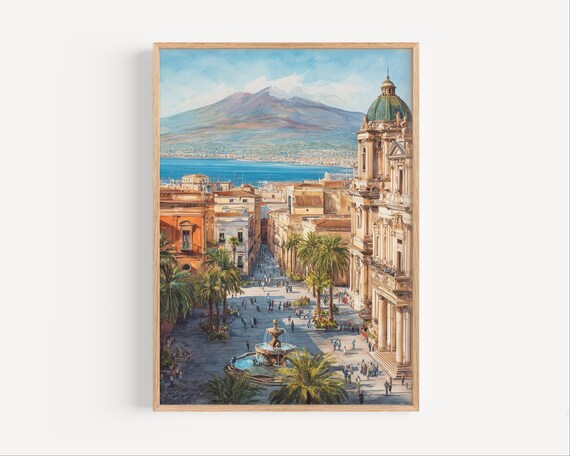 Catania Watercolor Painting Print Poster Or Canvas Wall Art Gift Italy Cityscape Travel