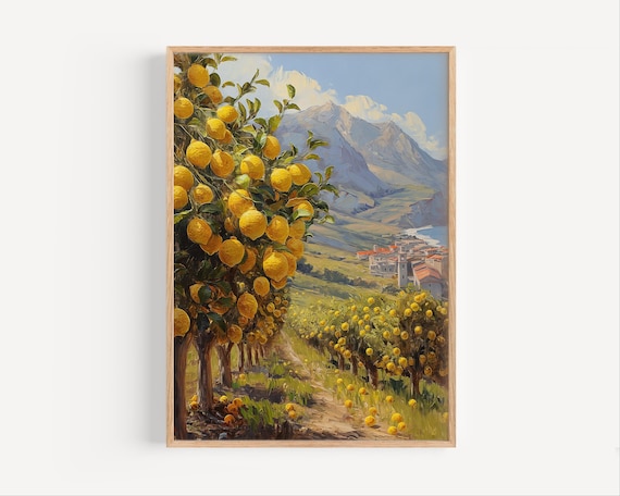 Lemon Grove With Ripe Fruit Hillside Village And Mountains Wall Poster