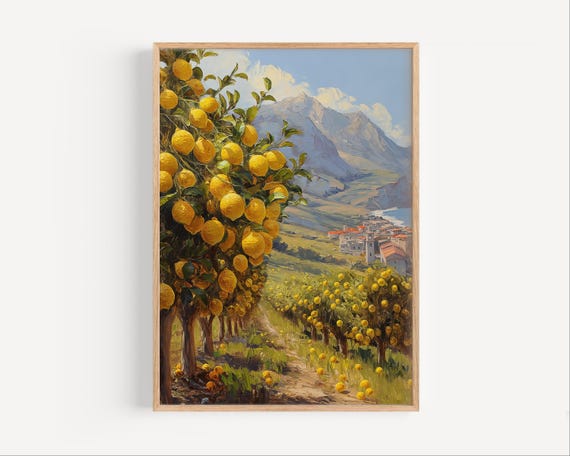 Lemon Trees In Sicily Oil Painting Mediterranean Island Lemons Travel Poster Or Canvas Print Italy Wall Art Gift Paint Style