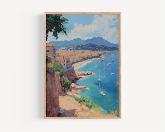 Cannes French Riviera Coastal Town Bay Sailboats Scenic Poster