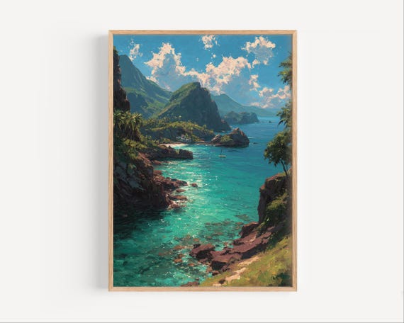 Guadeloupe Oil Painting Poster Print Or Canvas Wall Art Caribbean Travel Paint Style