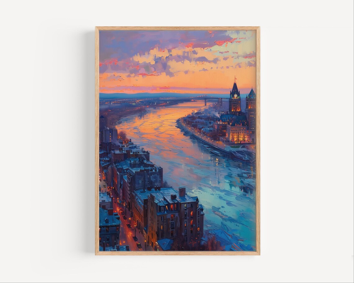 Montreal Saint Lawrence River Sunset Oil Painting