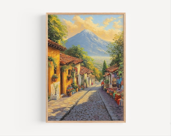 Guatemala Retro Style Travel Poster, Mountain Village