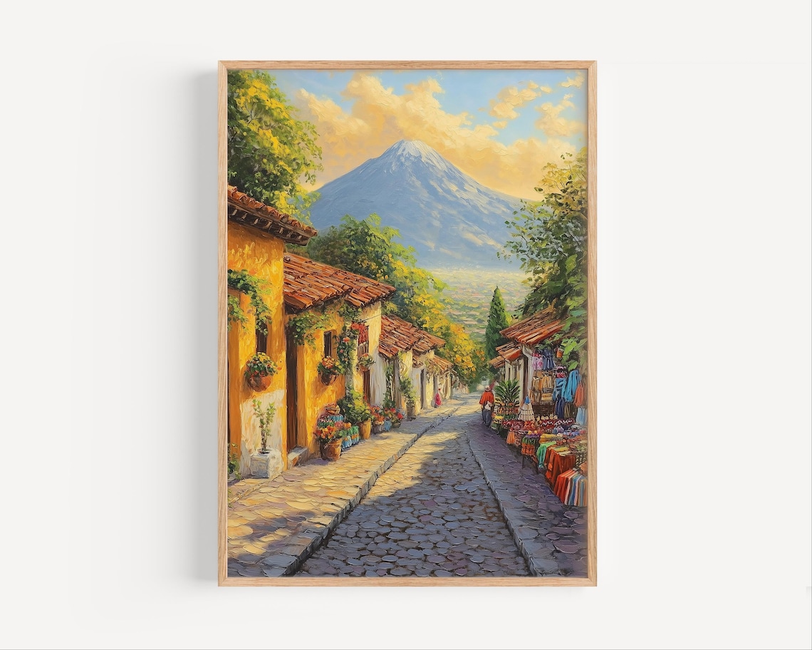Guatemala Retro Style Travel Poster, Mountain Village