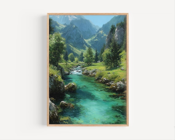 Soca Valley Slovenia Turquoise River Alpine Oil Painting Poster