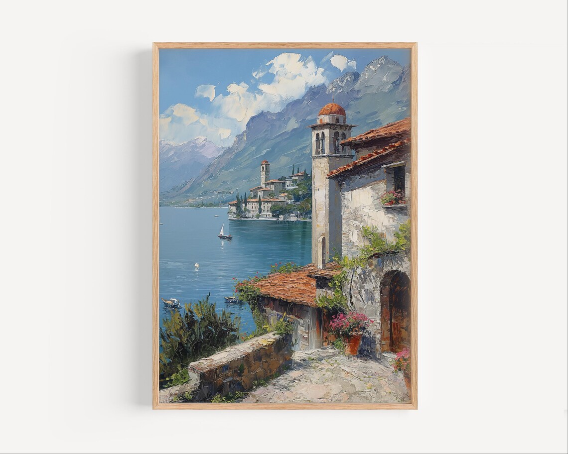 Lake Garda Italy Oil-Painting-Style Travel Poster