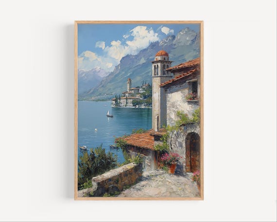 Lake Garda Italy Oil-Painting-Style Travel Poster
