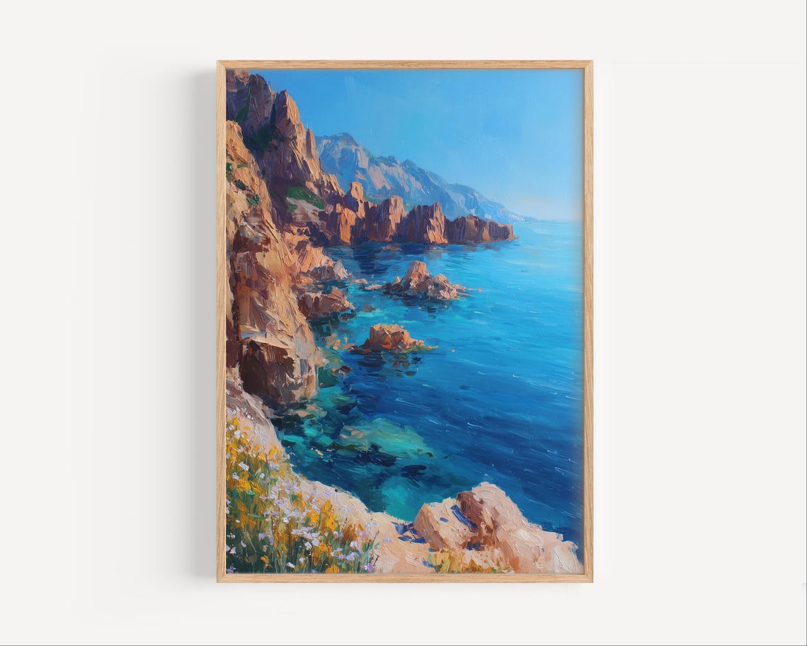 Rocky Coastal Cliffs Above Turquoise Sea Mediterranean Poster