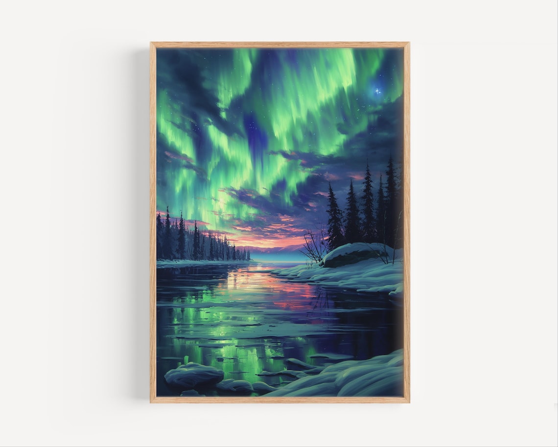 Northern Lights In Minnesota, Winter Aurora Poster