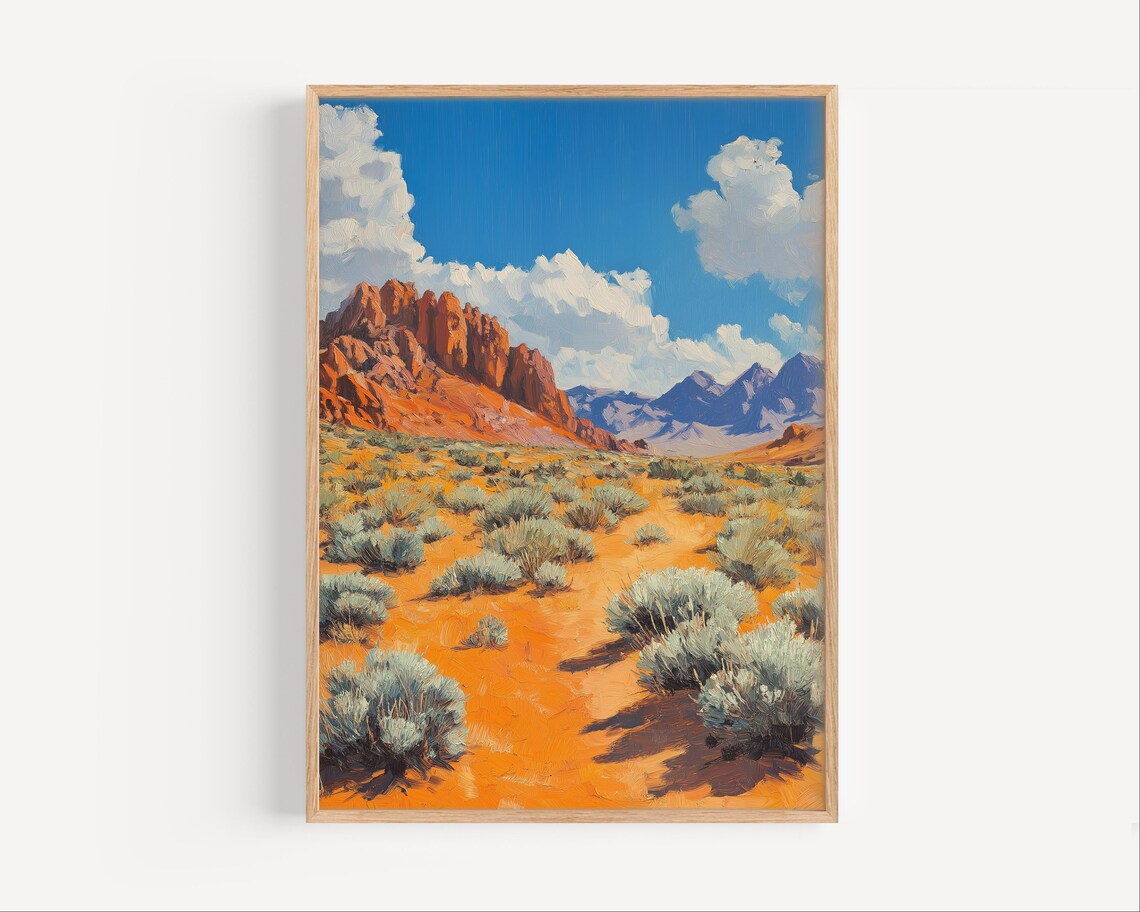 Nevada Travel Art, Desert Shrubs Paint Style