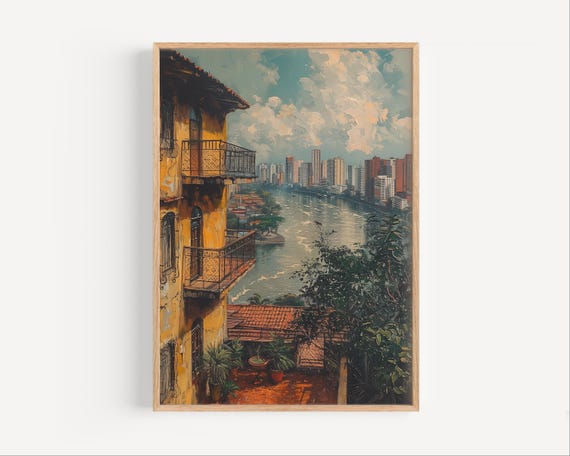 Barranquilla Colombia Oil Painting Retro Style Wall Art Poster Print Or Canvas Paint South America Travel Decor Gift Detailed