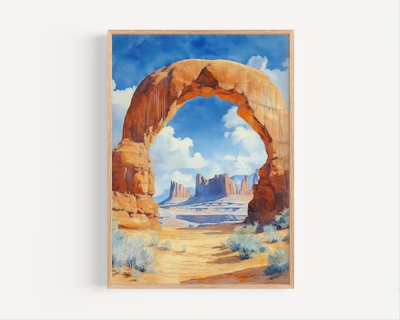 Arches National Park Utah Watercolor Red Sandstone Arch View Poster