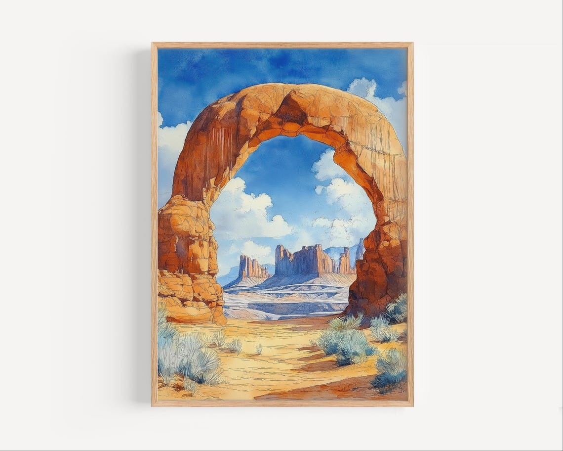 Arches National Park Utah Watercolor Red Sandstone Arch View Poster