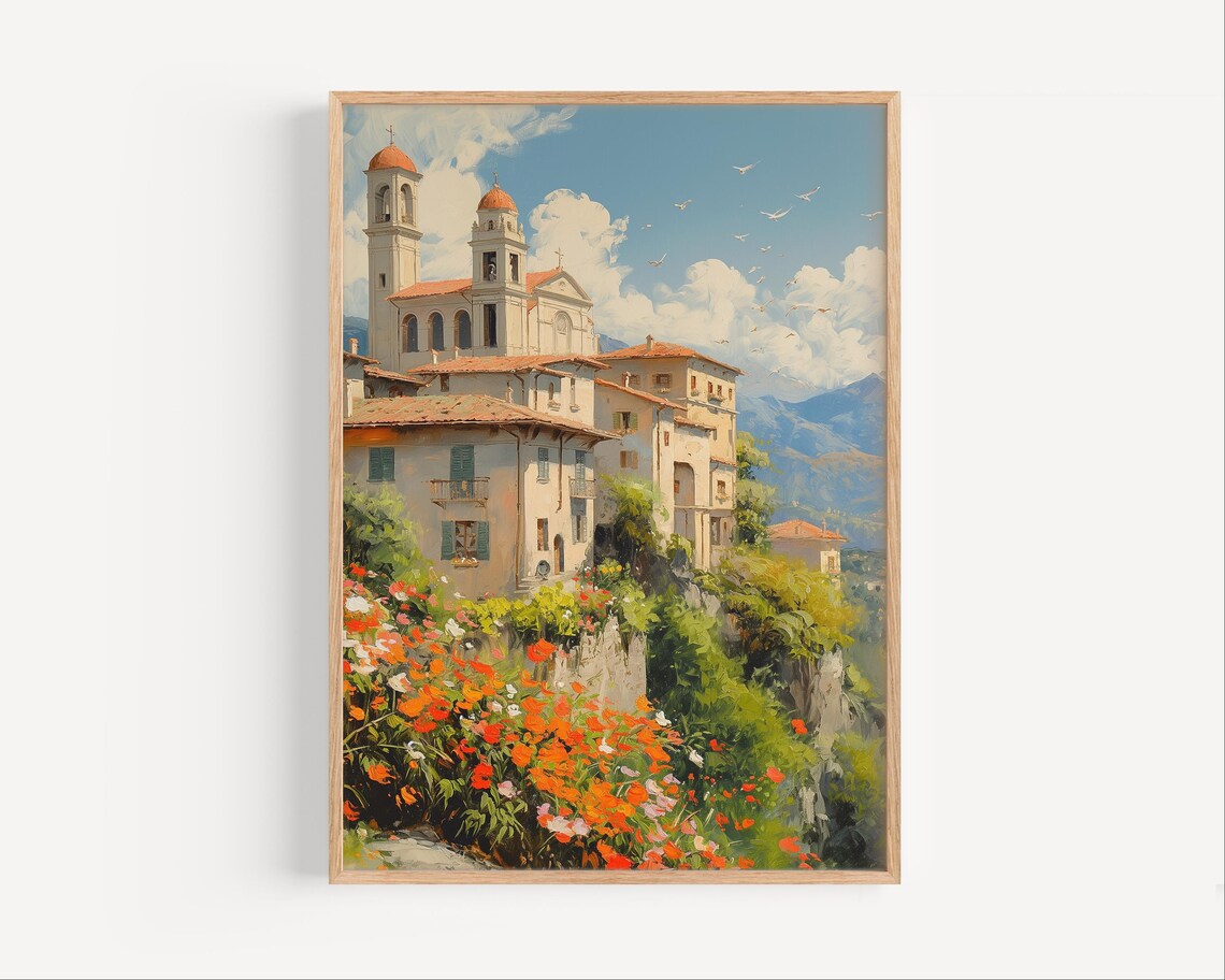 Sunny Campobasso Italy Hill Town Church Towers Wildflowers Poster