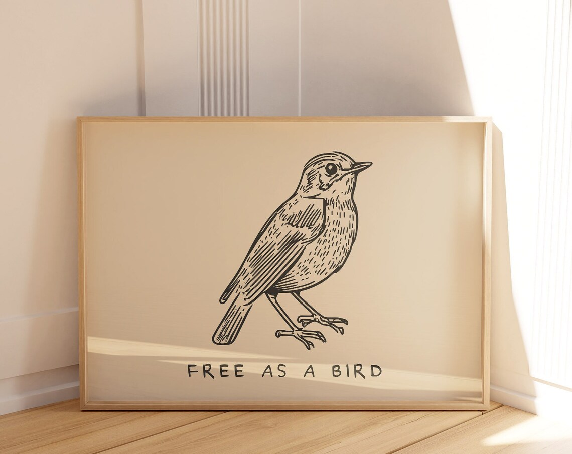 Free As a Bird Detailed Songbird Line Drawing Positive Art Poster - Image 5