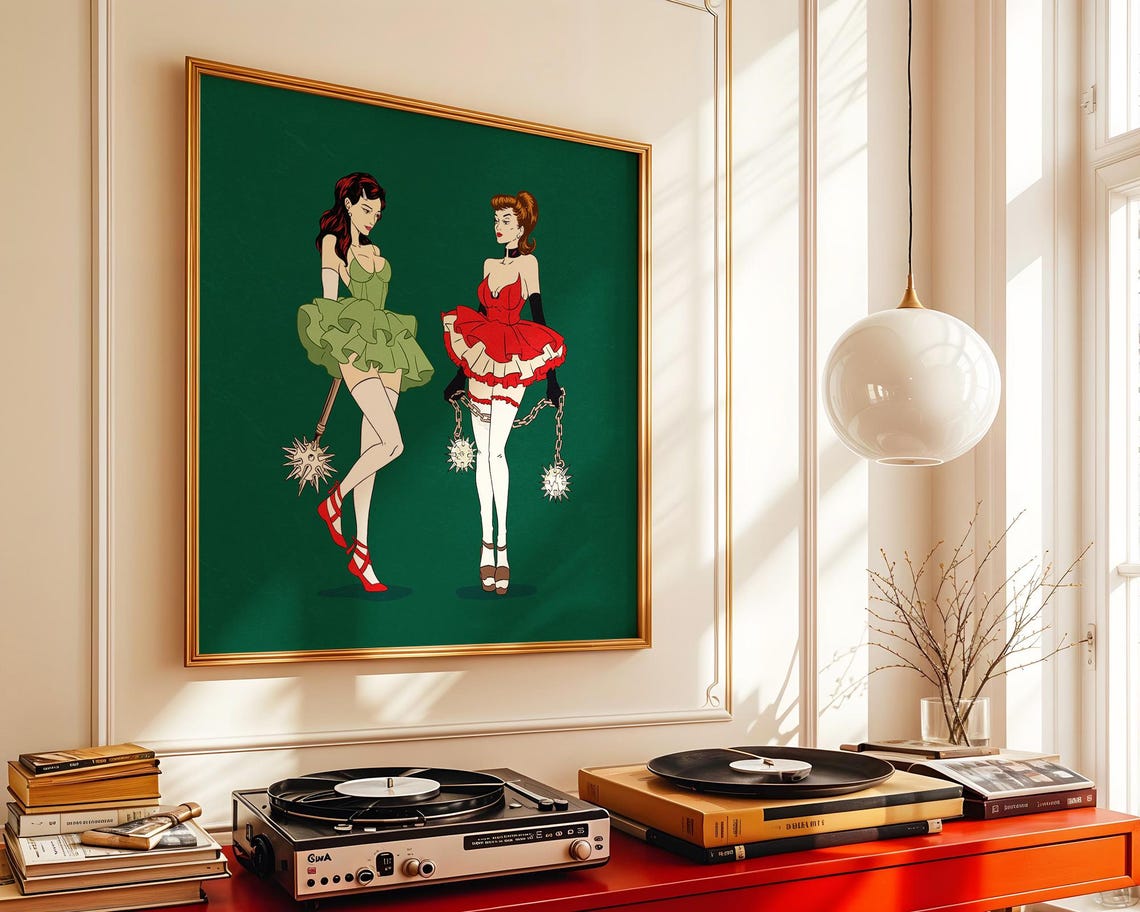 Retro Pin Up Burlesque Christmas Dancers Festive Holiday Art Poster - Image 4