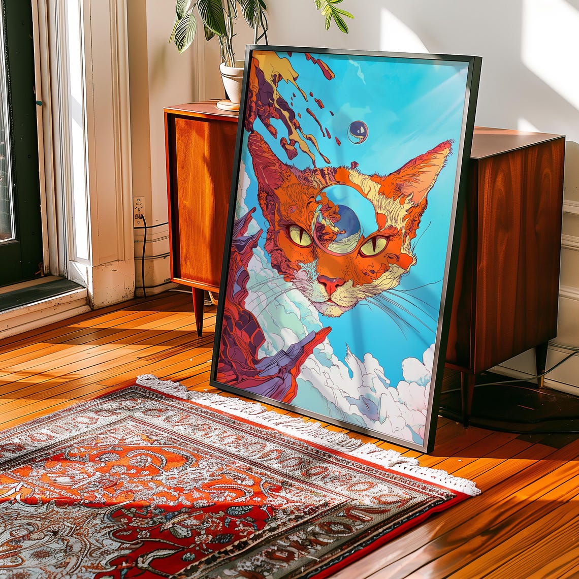 Psychedelic Orange Cat Cosmic Sky Surreal Dreamy Feline Art Poster - Image 4