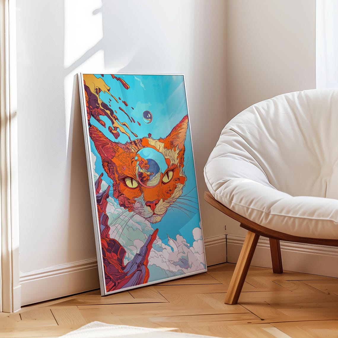 Psychedelic Orange Cat Cosmic Sky Surreal Dreamy Feline Art Poster - Image 3