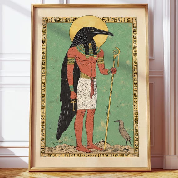 Retro Vintage Egyptian God Thoth Poster, Mythology